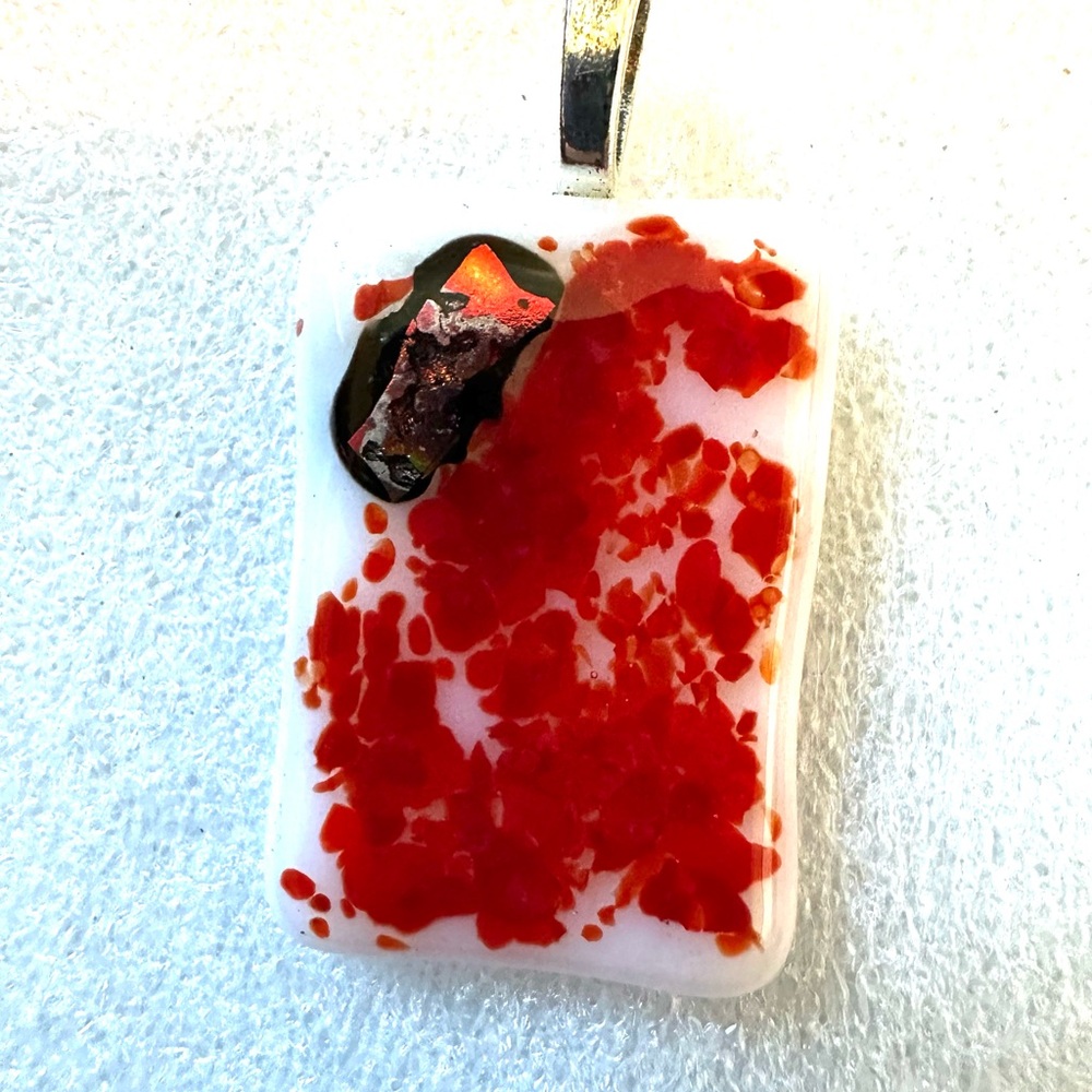 Red and White Vintage Dichroic Glass Pendant